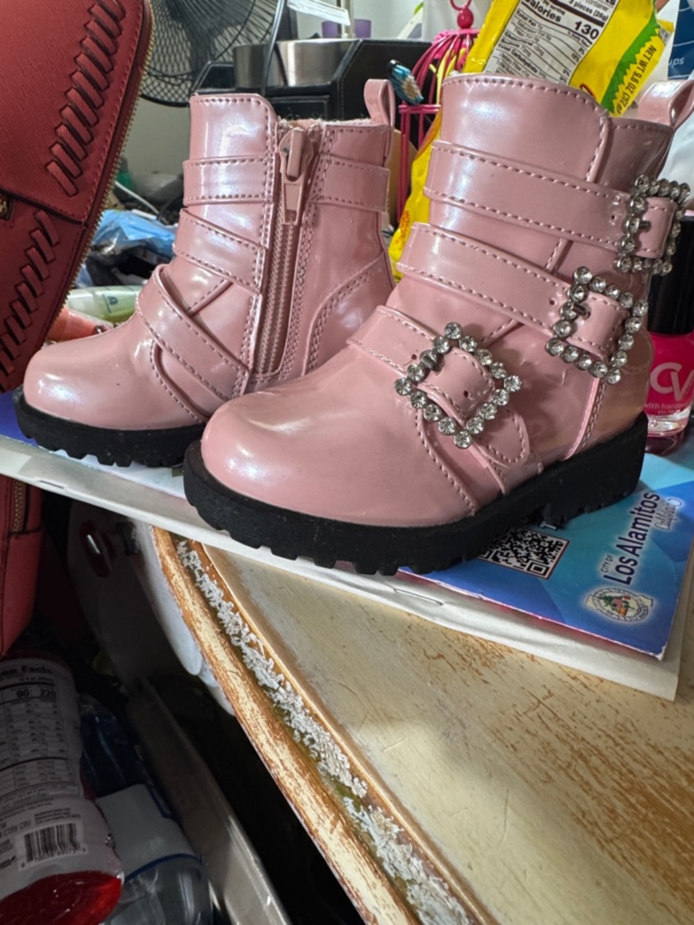 Self Esteem Pink Kids Buckle Combat Boots